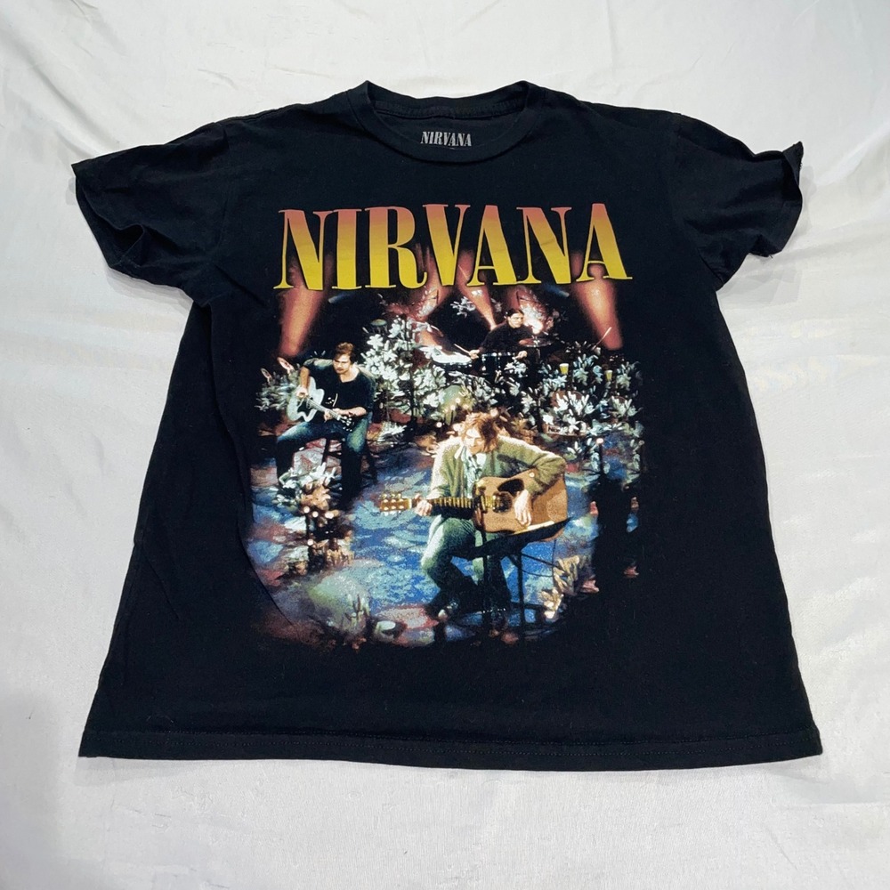 Nirvana MTV Unplugged In New York Graphic T-Shirt Black XS Band Tee Cotton